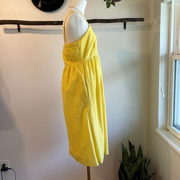Cotton Yellow Eyelet Lace Strappy Midi Spring Summer Yellow Dress Size 10 - Picture 6 of 15
